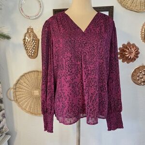 Calvin Klein Women's Leopard Cheetah Animal Print Magenta Berry Pink Blouse